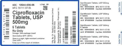 Label 500mg 6ct (Label Ciprofloxacin Tabs 500mg Bpi(10544 036 06) Dr Reddys(55111 127 05) Rev0)